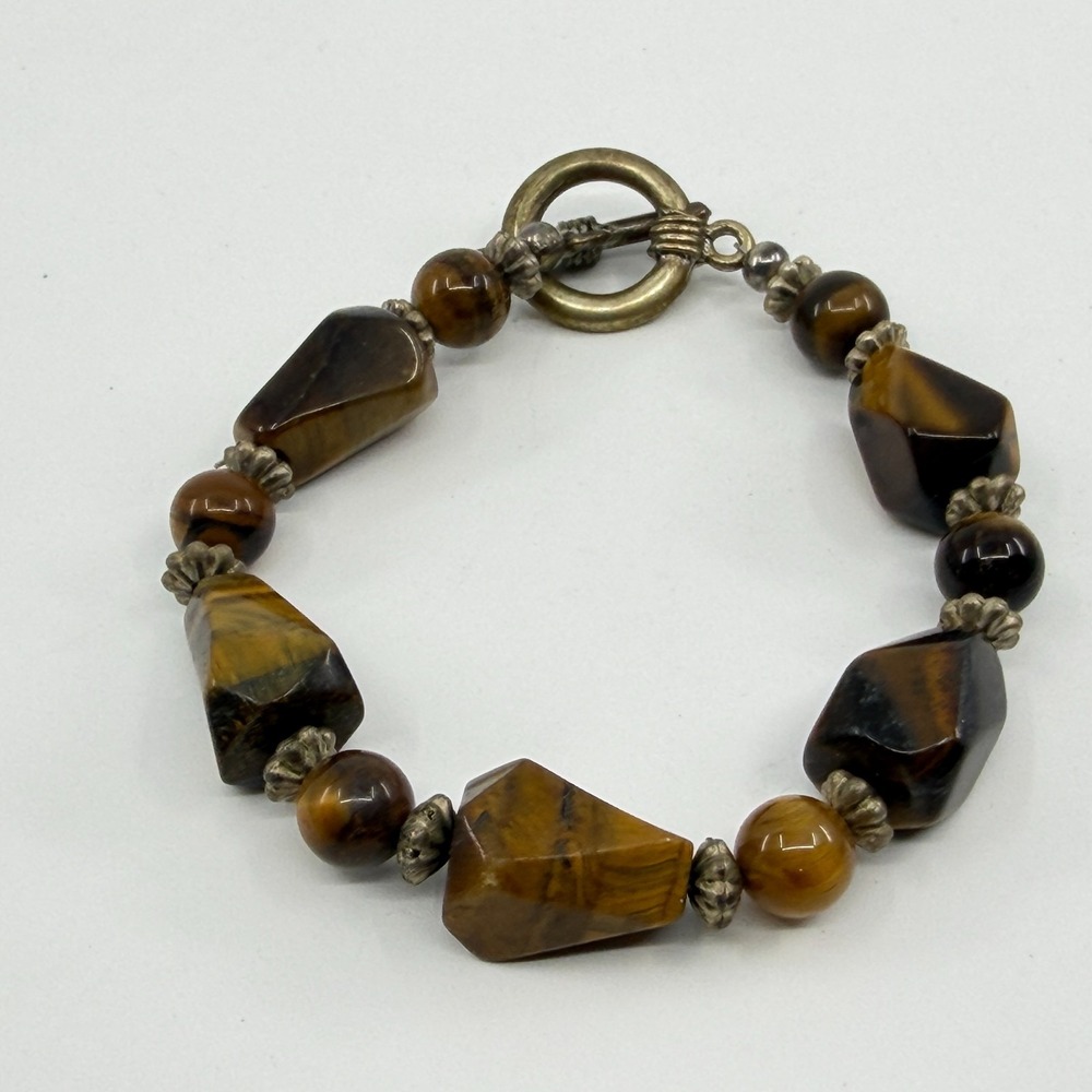 Tiger Eye Gemstone Toggle Bracelet Chunky Boho Statement Layering Jewelry Gift